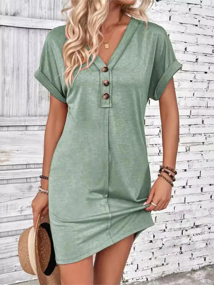 Dress V-neck button closure