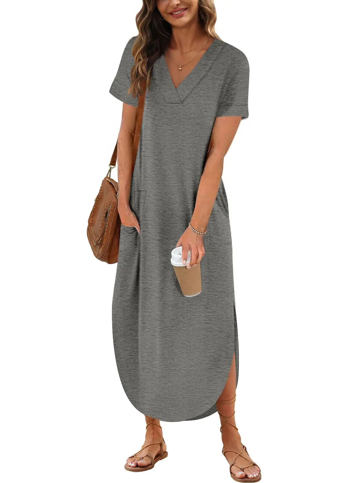 Serena – Elegant Cotton Linen V-Neck Dress