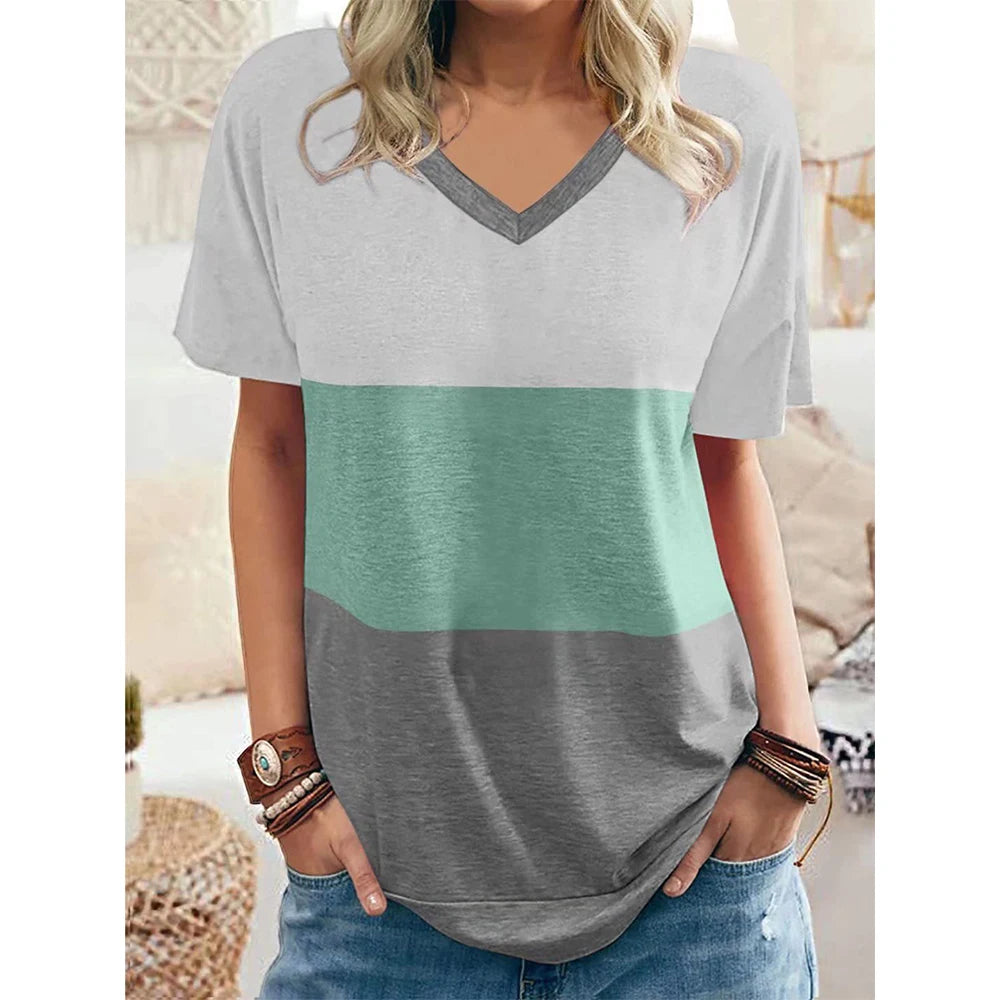 Lena - Striped V-Neck Pullover T-Shirt