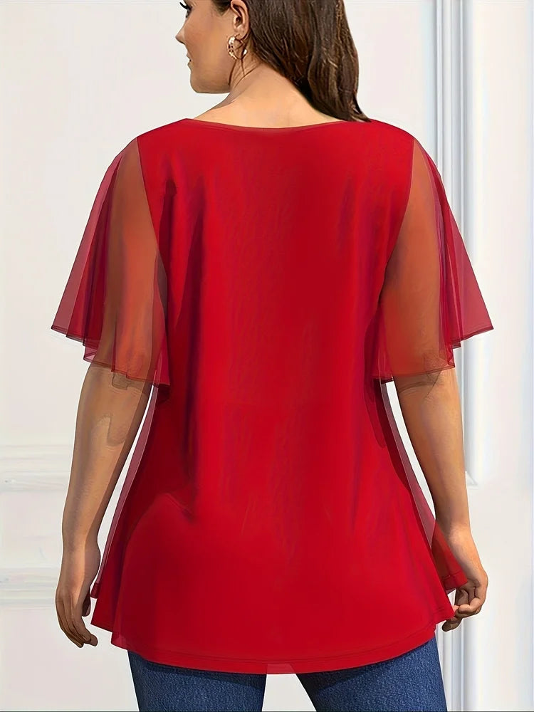 Ava – Chiffon O-Neck Plus Size Blouse