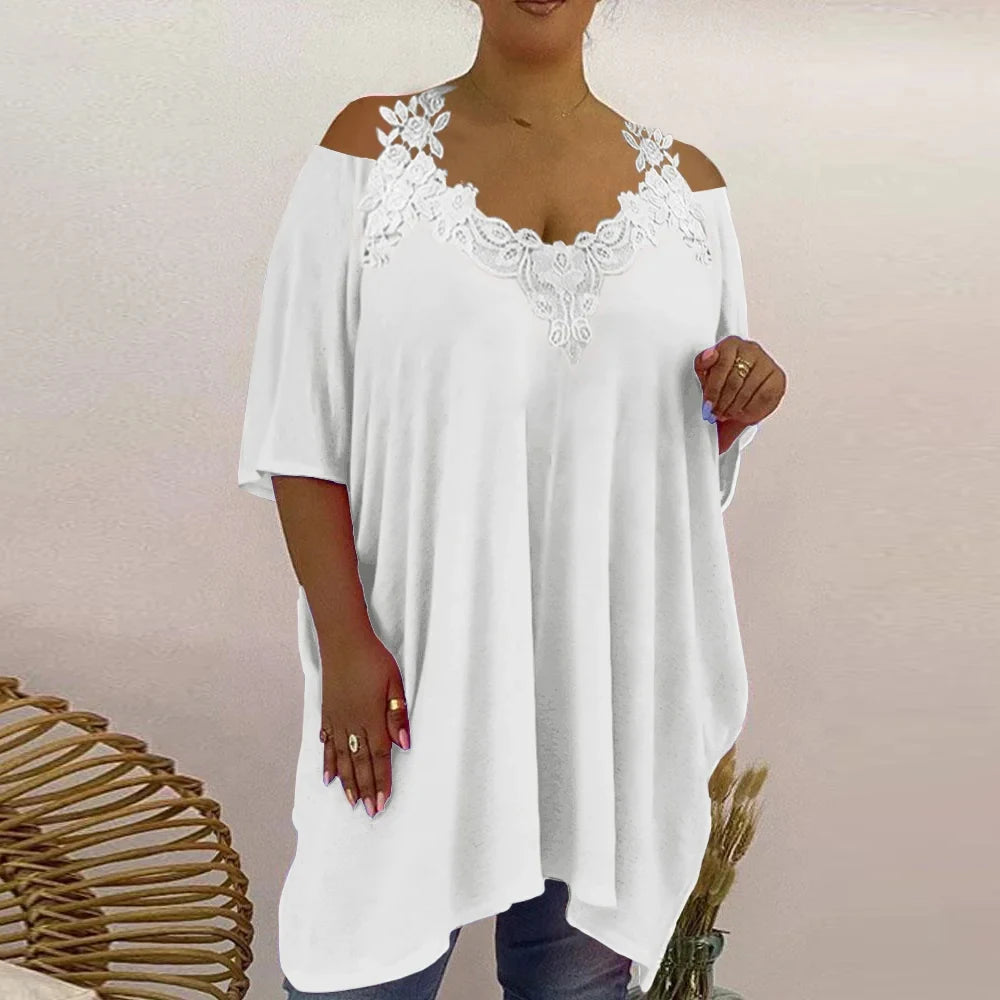 Elena – Lace V-Neck Shoulder Tunic