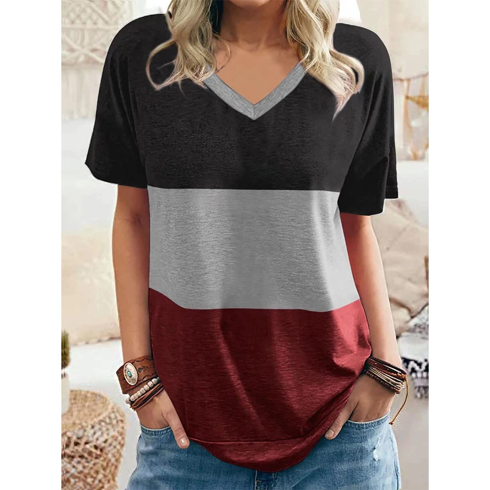 Lena - Striped V-Neck Pullover T-Shirt