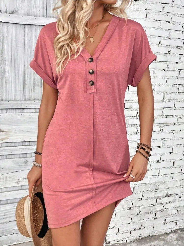 Dress V-neck button closure