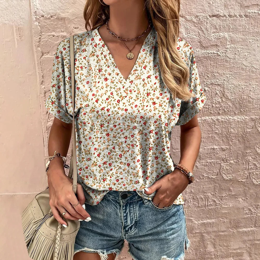 Florina - Blooming V-Neck T-Shirt