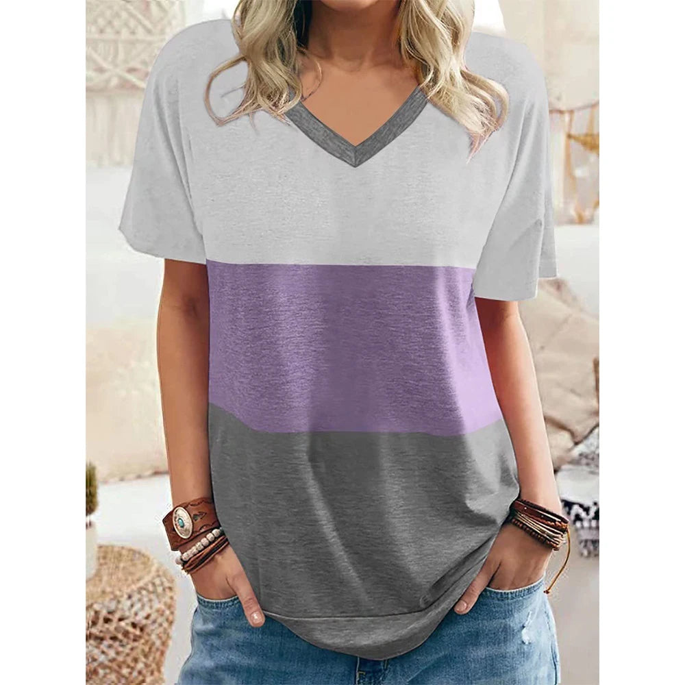 Lena - Striped V-Neck Pullover T-Shirt