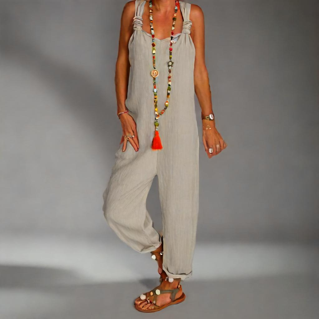 Amelia - Backless Knotted Dungaree Jumpsuit
