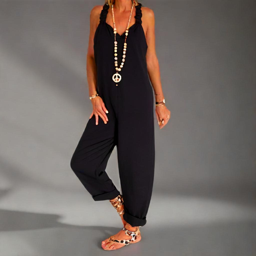 Amelia - Backless Knotted Dungaree Jumpsuit