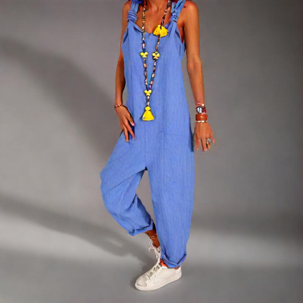 Amelia - Backless Knotted Dungaree Jumpsuit