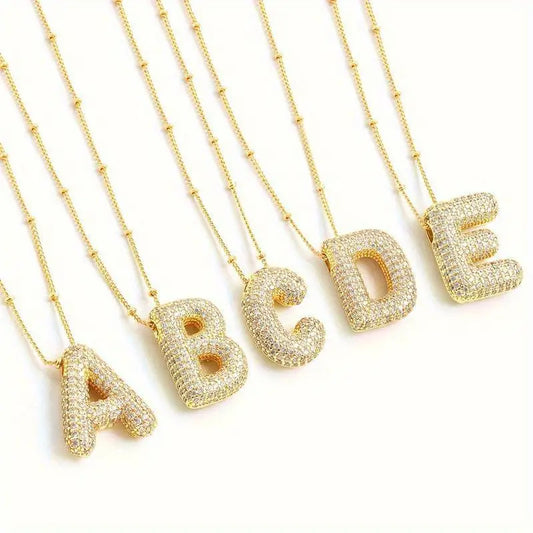 Bubble letter initial necklace set | Gold 18k