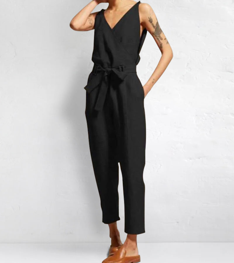 V-neck sleeveless jumpsuit