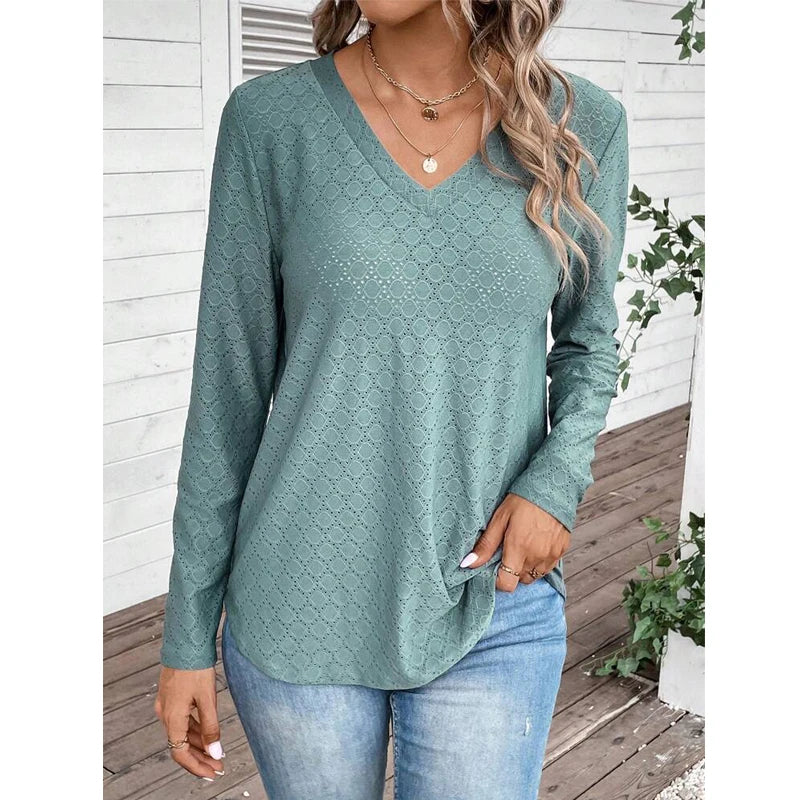 Liora - V-Neck Hollow Tunic Top