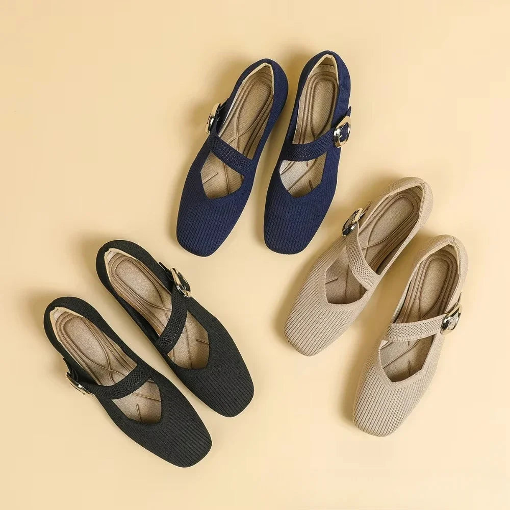 Lila - Square-Toe Knit Flats