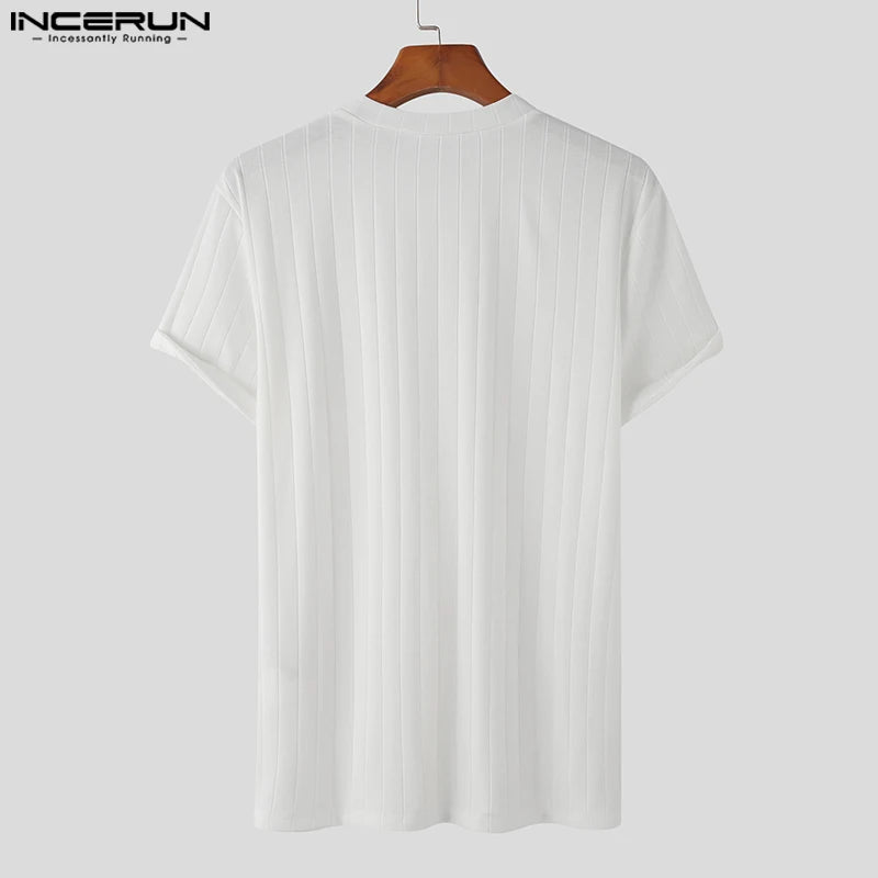 INCERUN Men T Shirt Solid Color O-neck Short Sleeve Summer Casual Male Tee Tops Fitness 2023 Streetwear Fashion Camisetas S-5XL