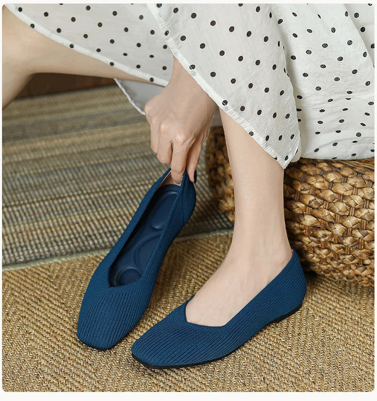 Mara - Square Toe Knit Flats