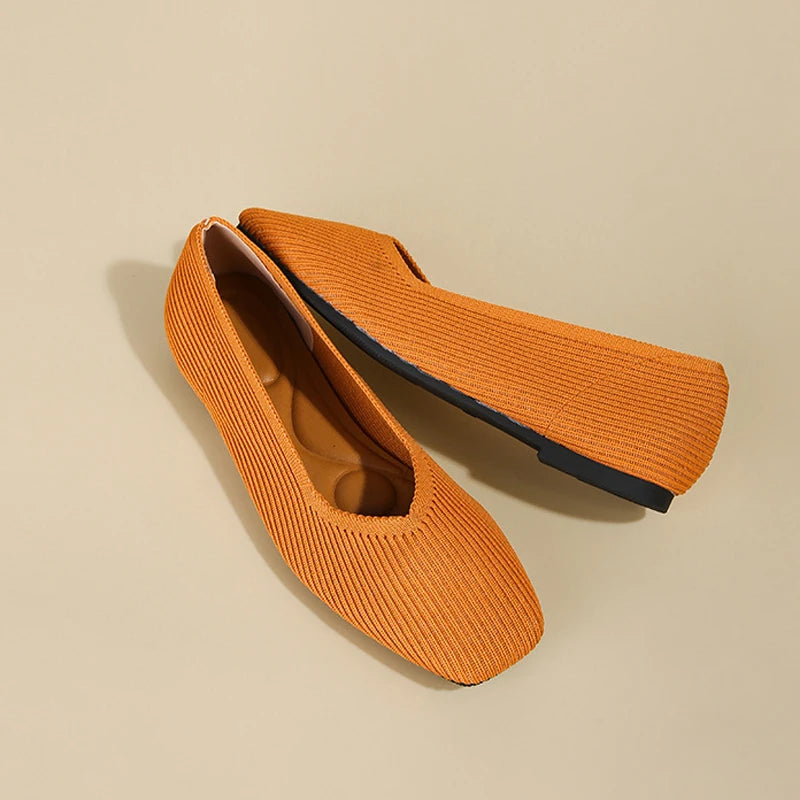 Lena – Square-Toe V-Cut Knit Flats