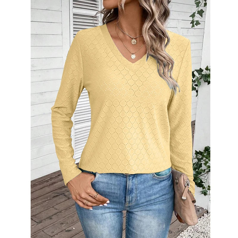 Liora - V-Neck Hollow Tunic Top