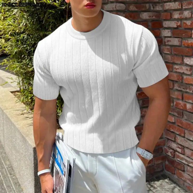 INCERUN Men T Shirt Solid Color O-neck Short Sleeve Summer Casual Male Tee Tops Fitness 2023 Streetwear Fashion Camisetas S-5XL