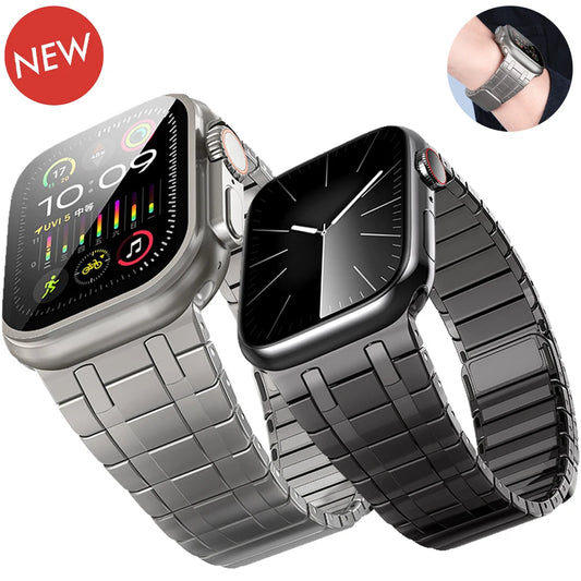 Magnetic Stainless Steel Band for Apple Watch 49mm 45mm 44mm 42mm Titanium Color Strap for IWatch Series 9 8 7 6 5 4 Se Ultra 2