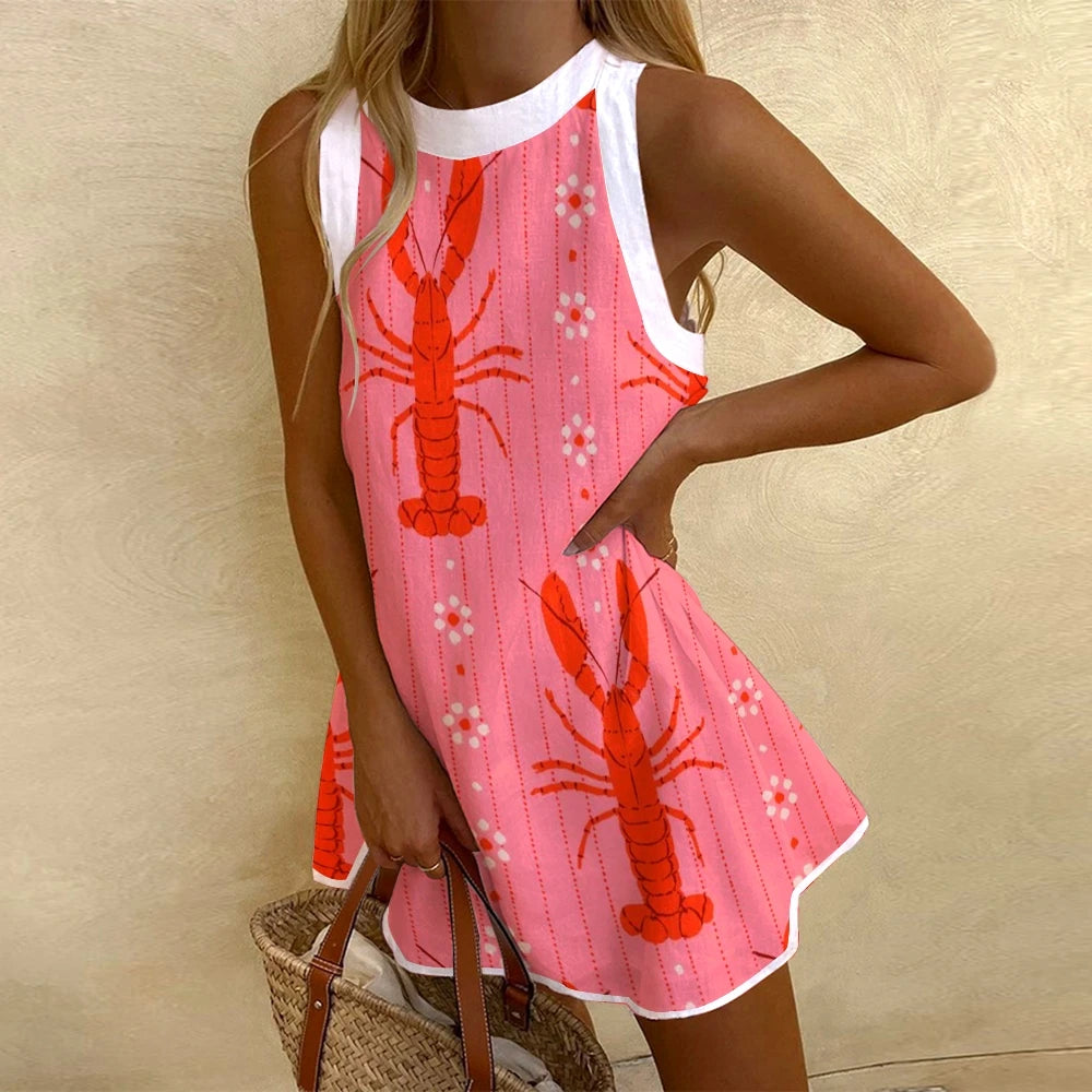 Mia - Lobster Print Sleeveless Dress