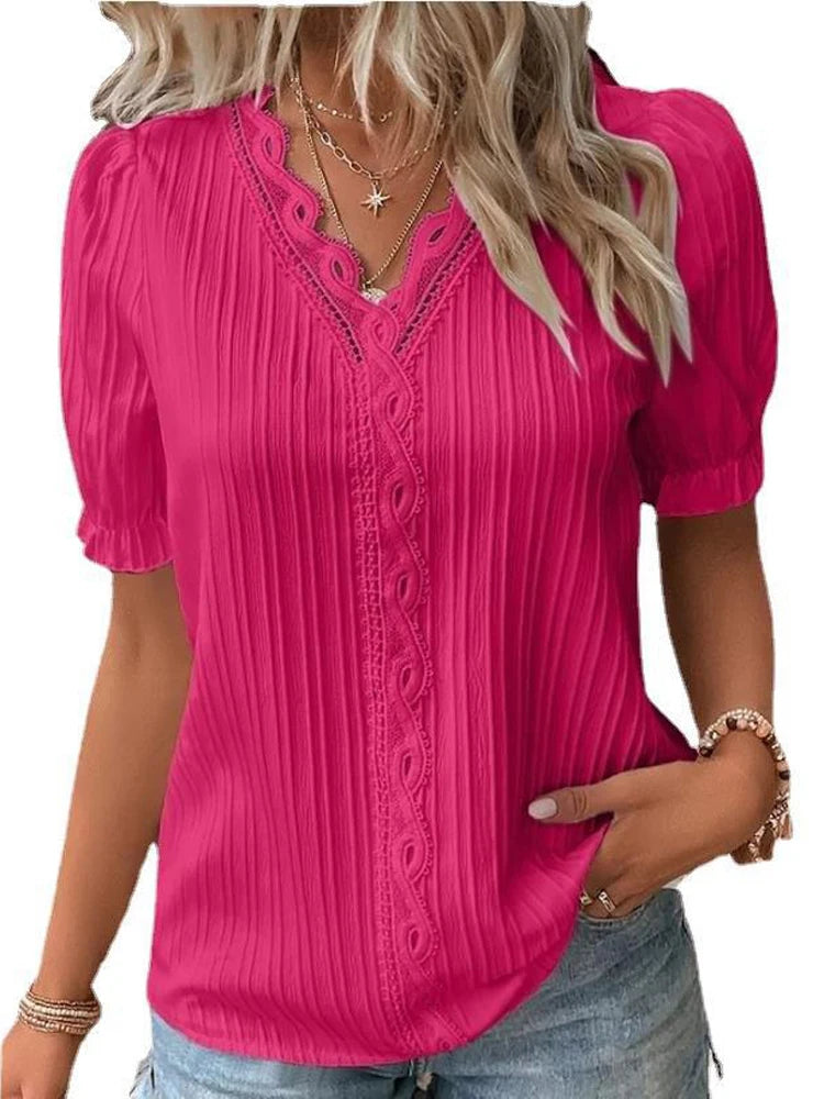 Solenne - Chic V-Neck Blouse