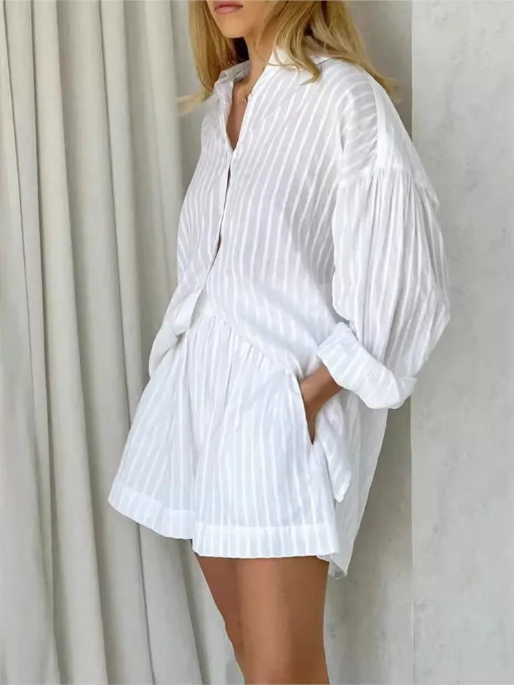 Cleo – Effortless Stripe Shirt & Shorts Set