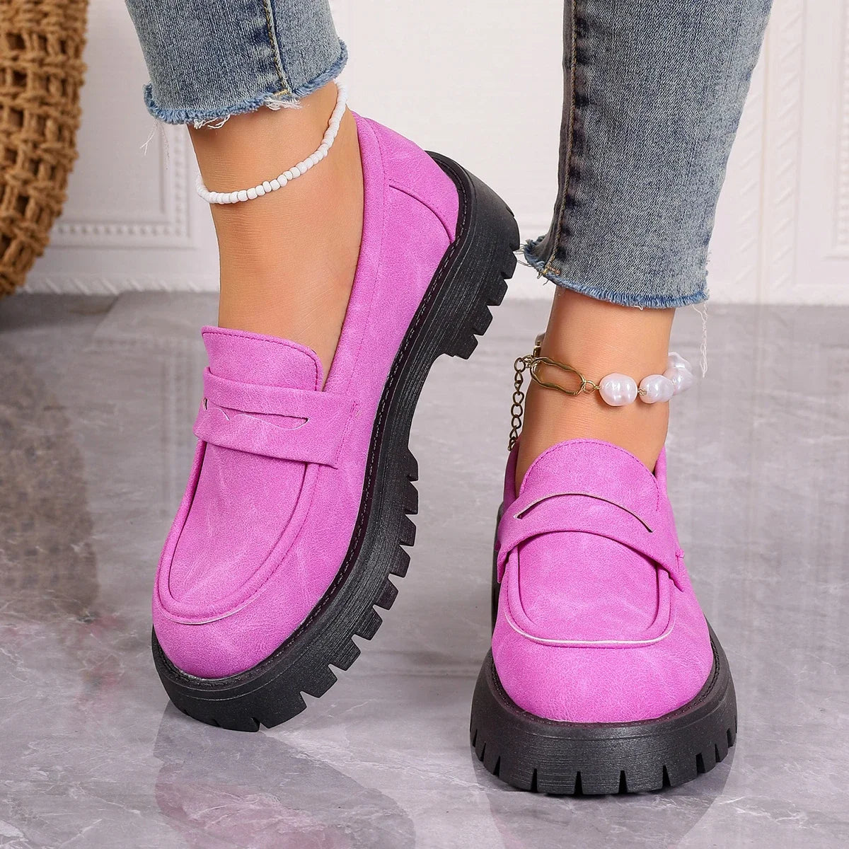 Mira - Platform Chunky Heel Loafers