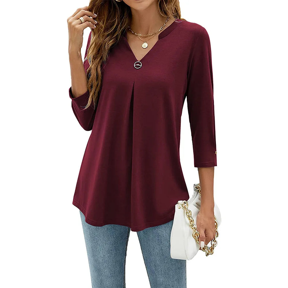 Livia - V-Neck Pleated Hem Tunic