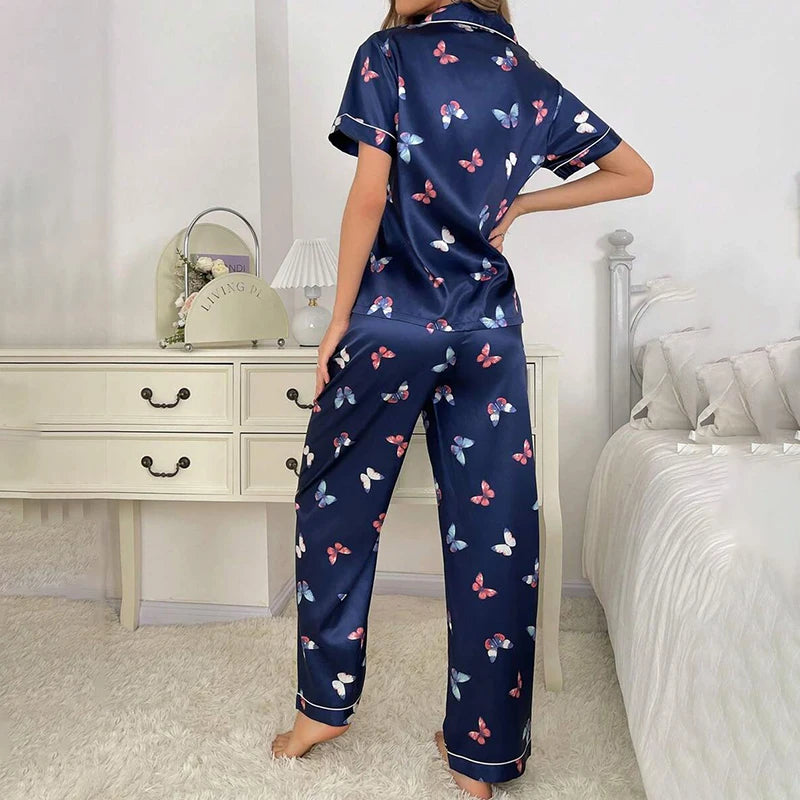 Seraphina - Satin Butterfly Print Pajama Set