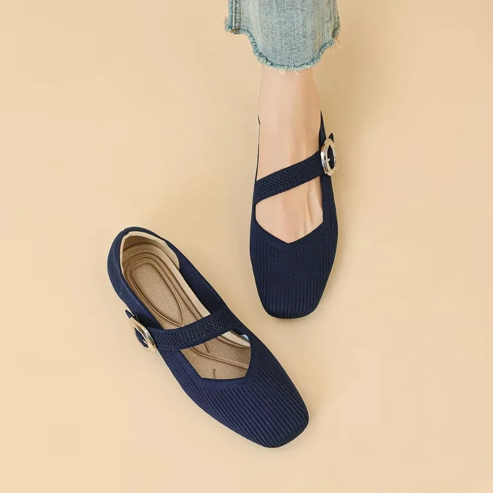 Lila - Square-Toe Knit Flats