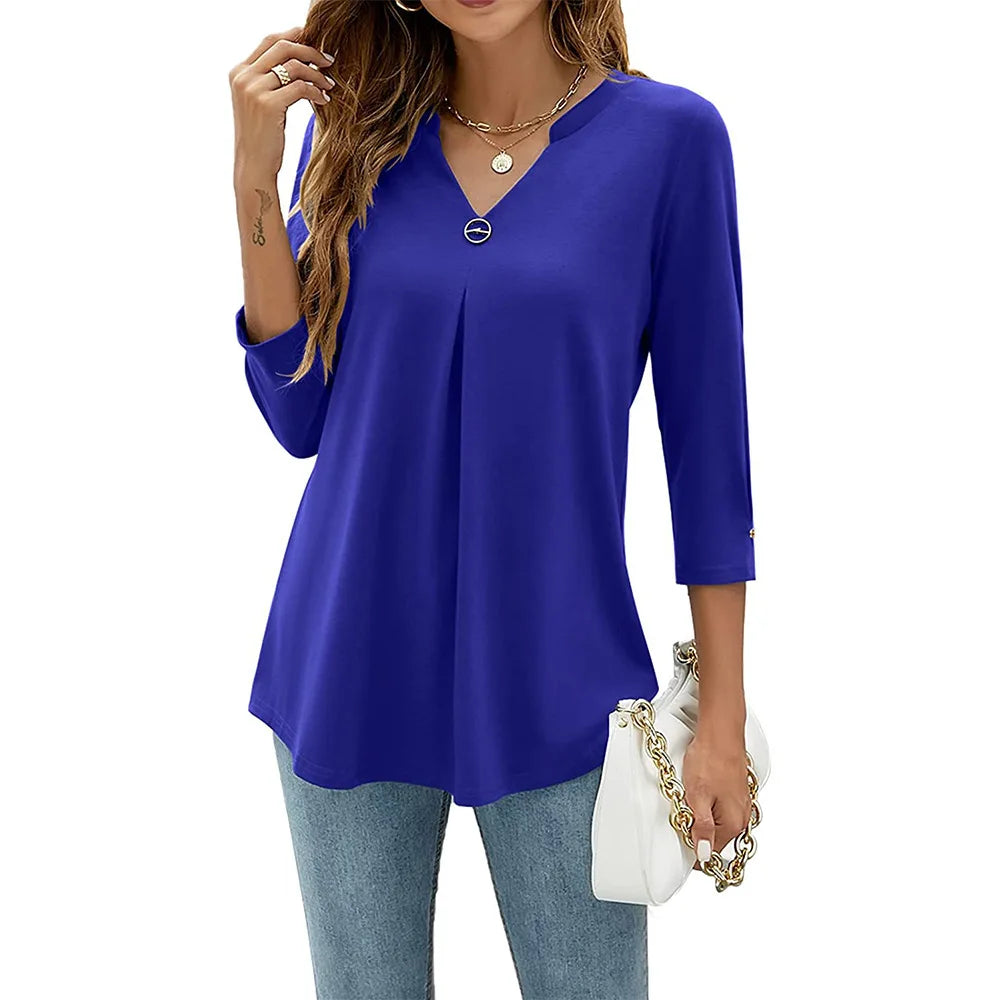 Livia - V-Neck Pleated Hem Tunic