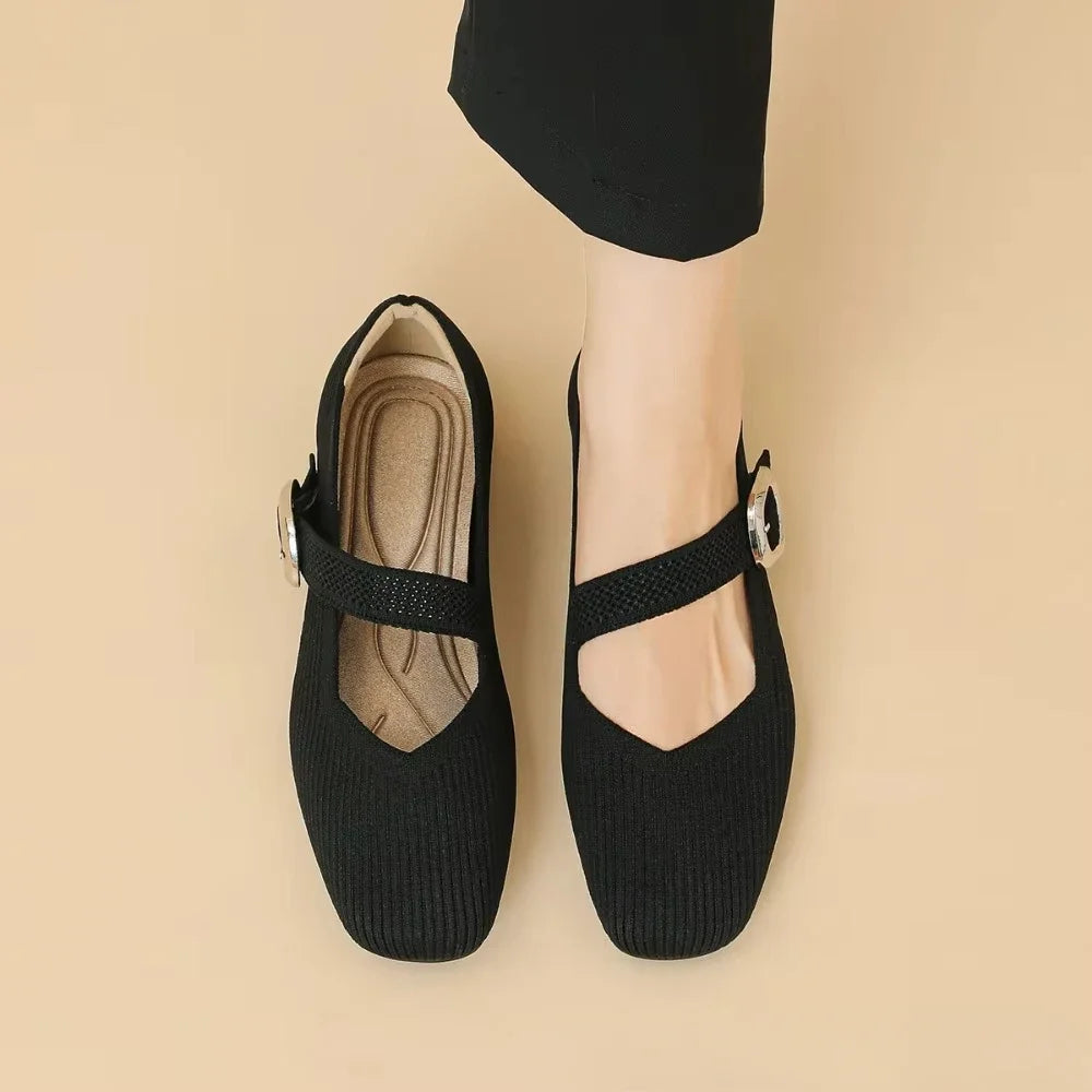 Lila - Square-Toe Knit Flats