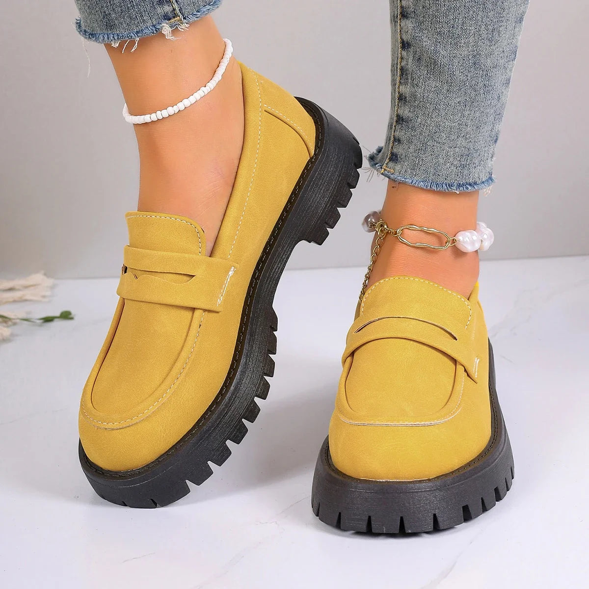 Mira - Platform Chunky Heel Loafers