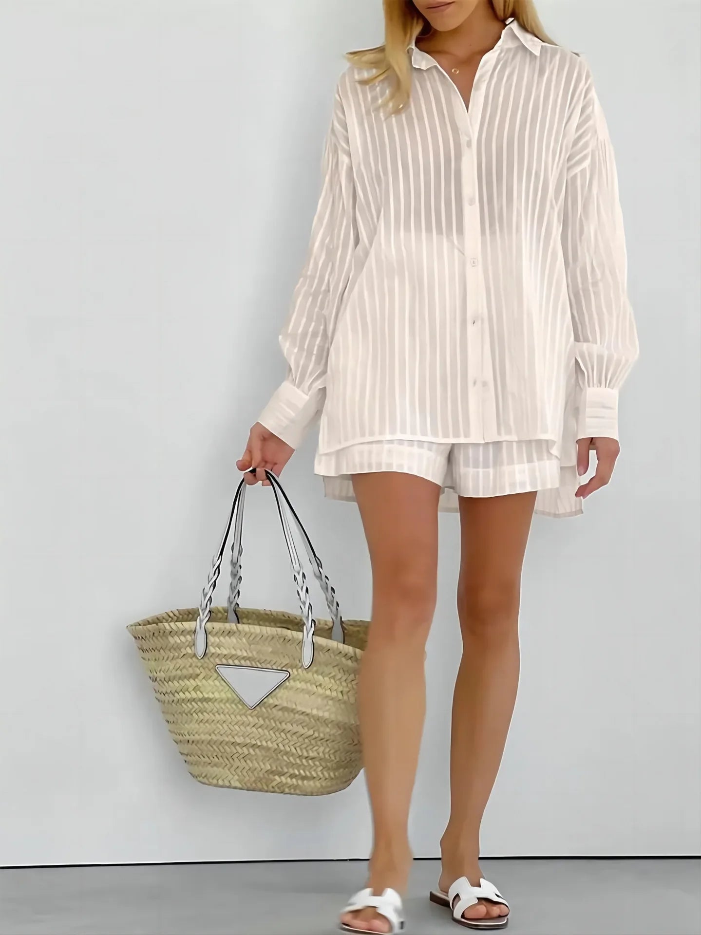 Cleo – Effortless Stripe Shirt & Shorts Set