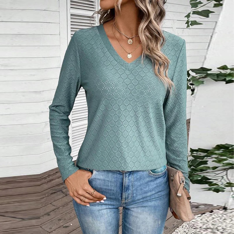 Liora - V-Neck Hollow Tunic Top