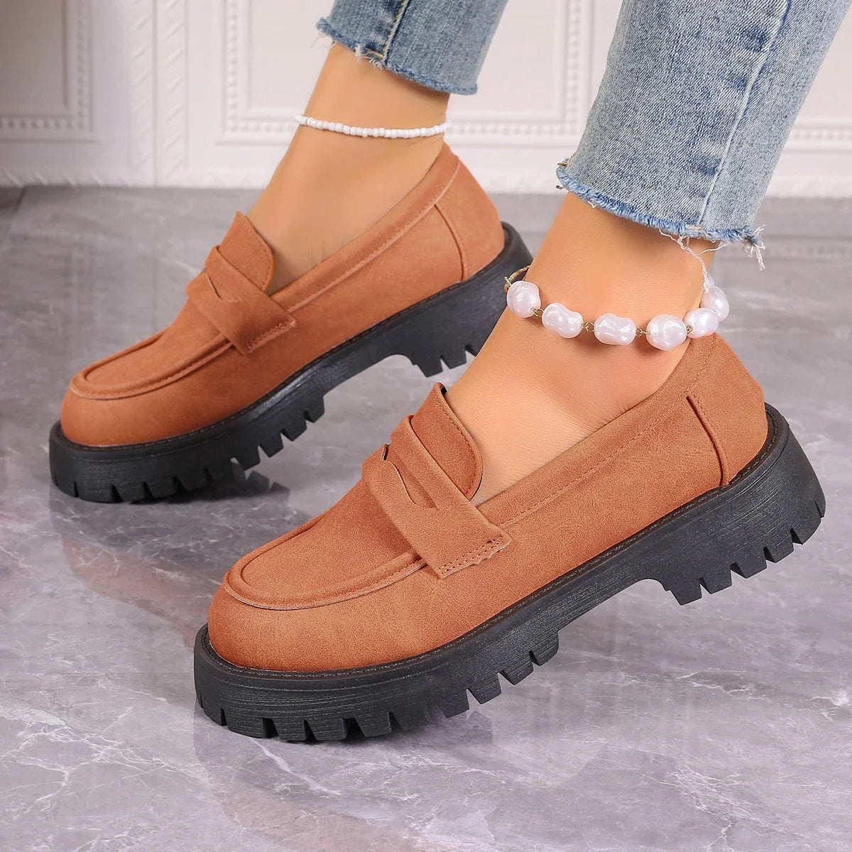 Mira - Platform Chunky Heel Loafers