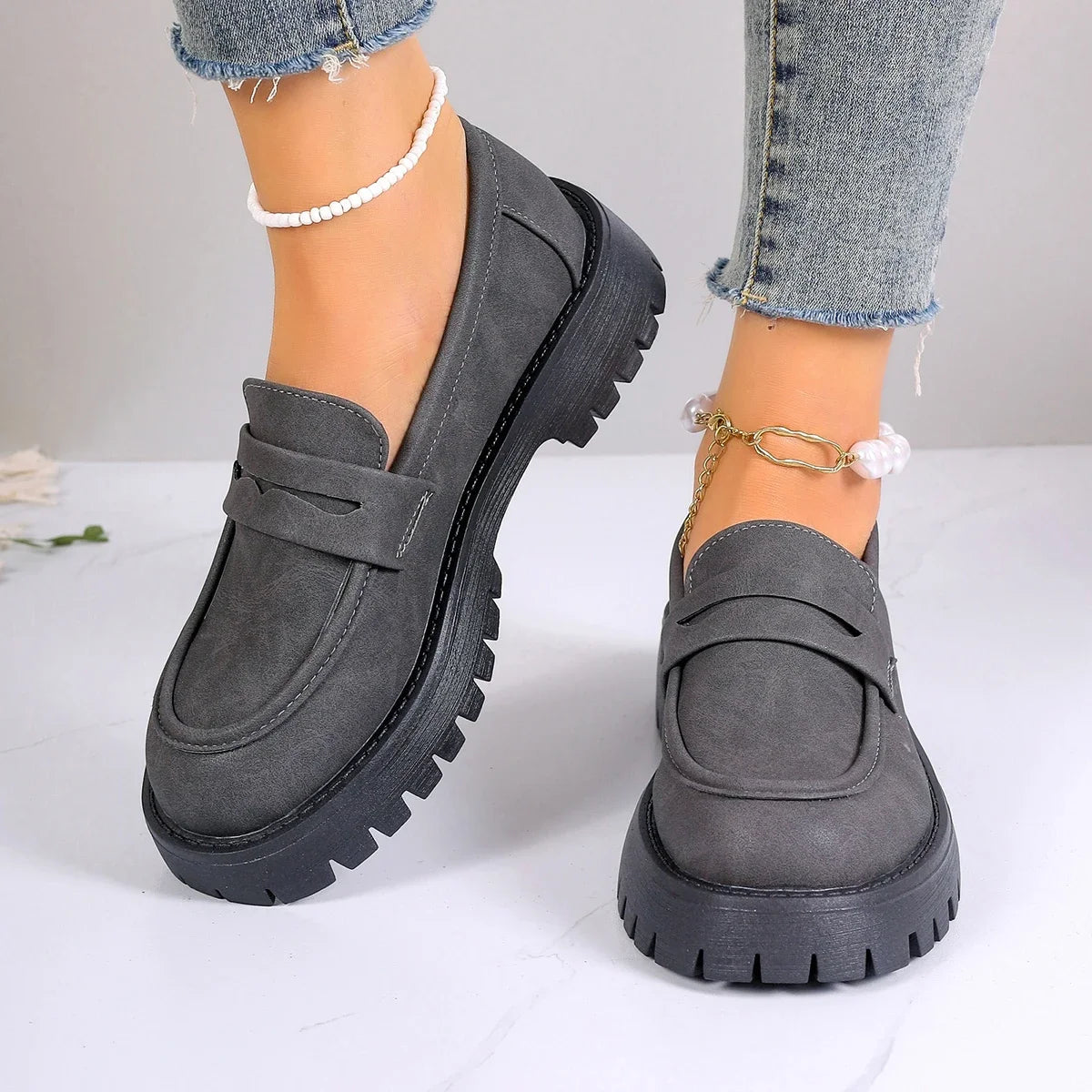 Mira - Platform Chunky Heel Loafers