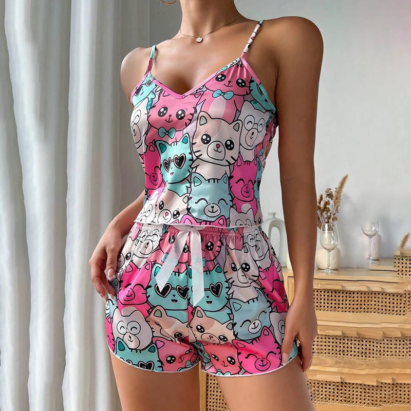 Lola - Print Satin Cami Pajama Set