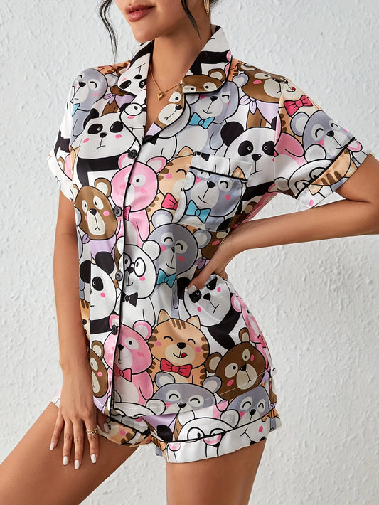 Luna - Cute Cartoon Satin Pajama Set