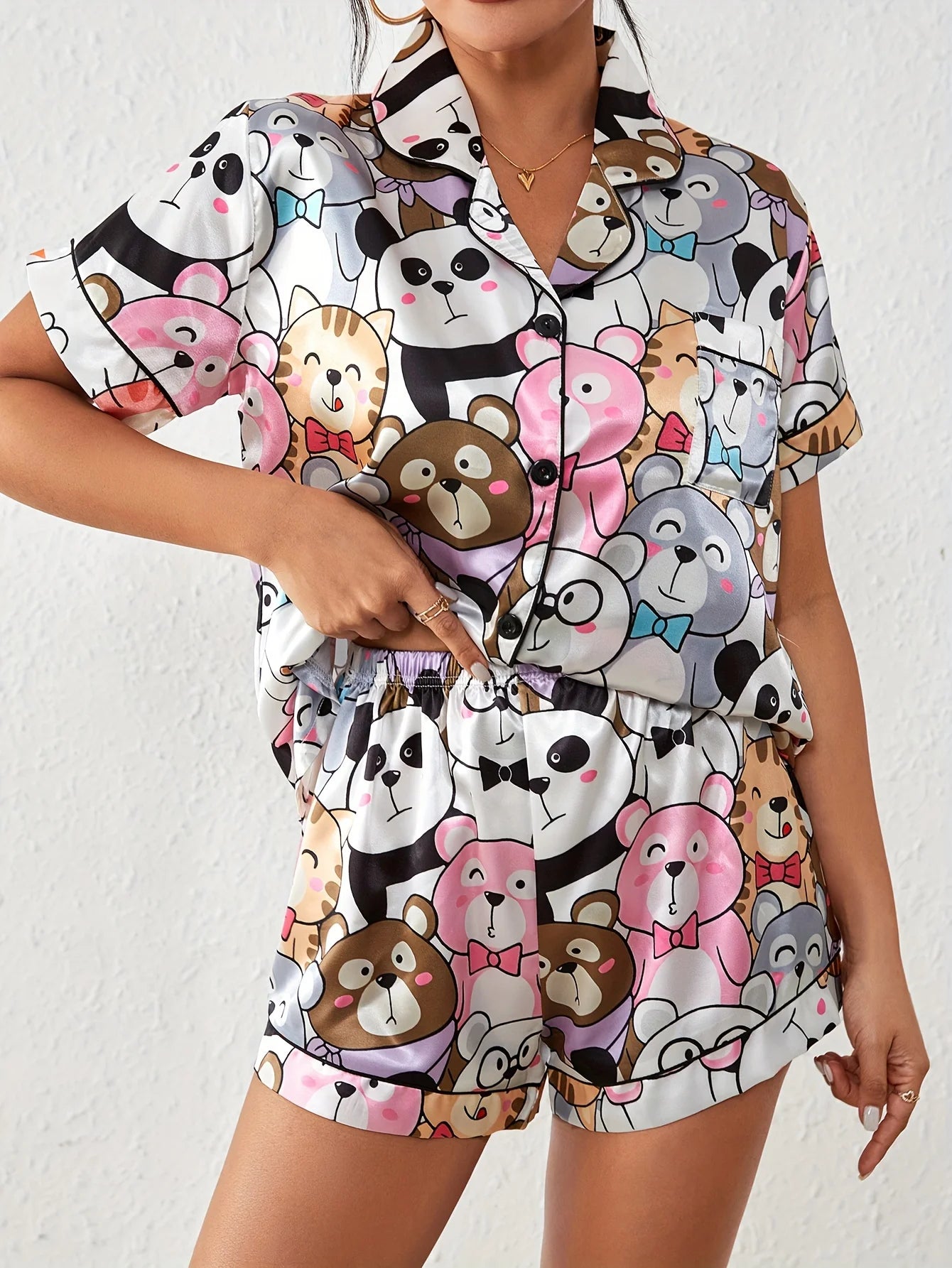 Luna - Cute Cartoon Satin Pajama Set