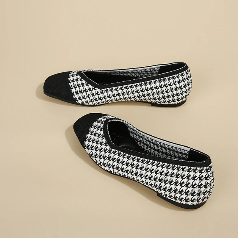 Lena – Square-Toe V-Cut Knit Flats