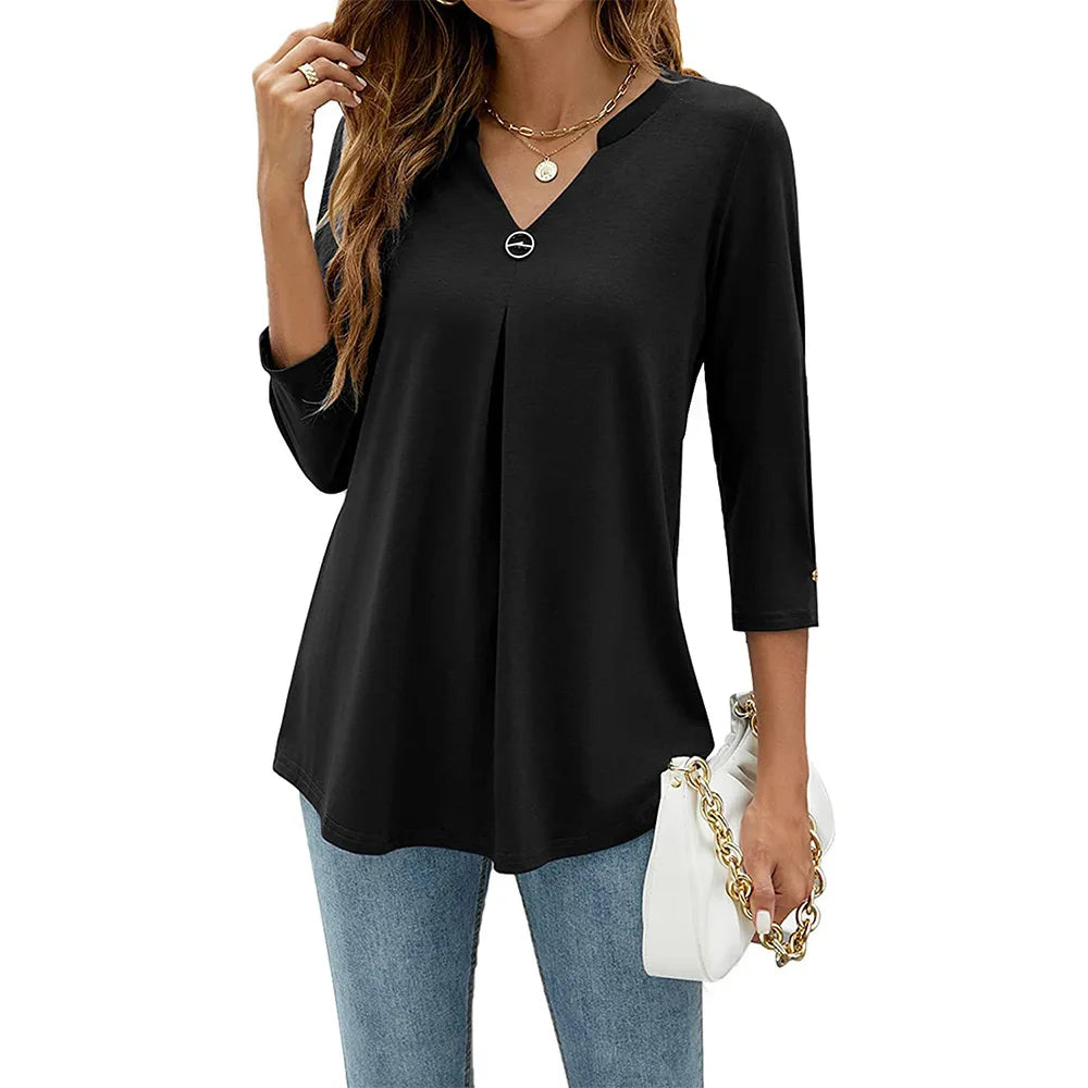 Livia - V-Neck Pleated Hem Tunic