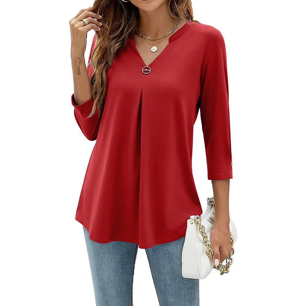 Livia - V-Neck Pleated Hem Tunic