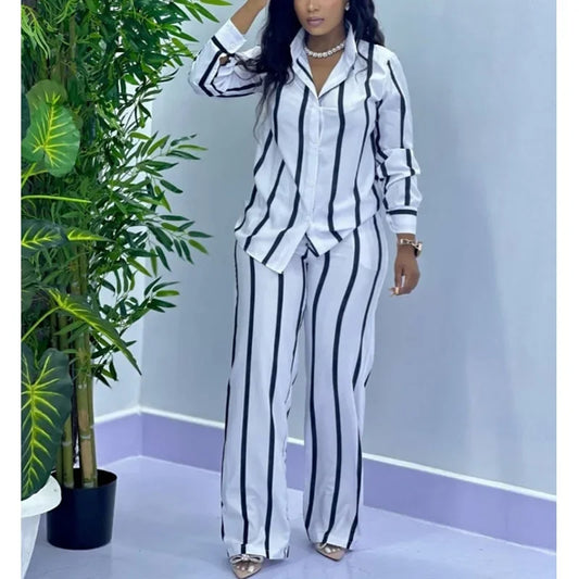 Asha – Elegant Stripe Shirt and Pants Set