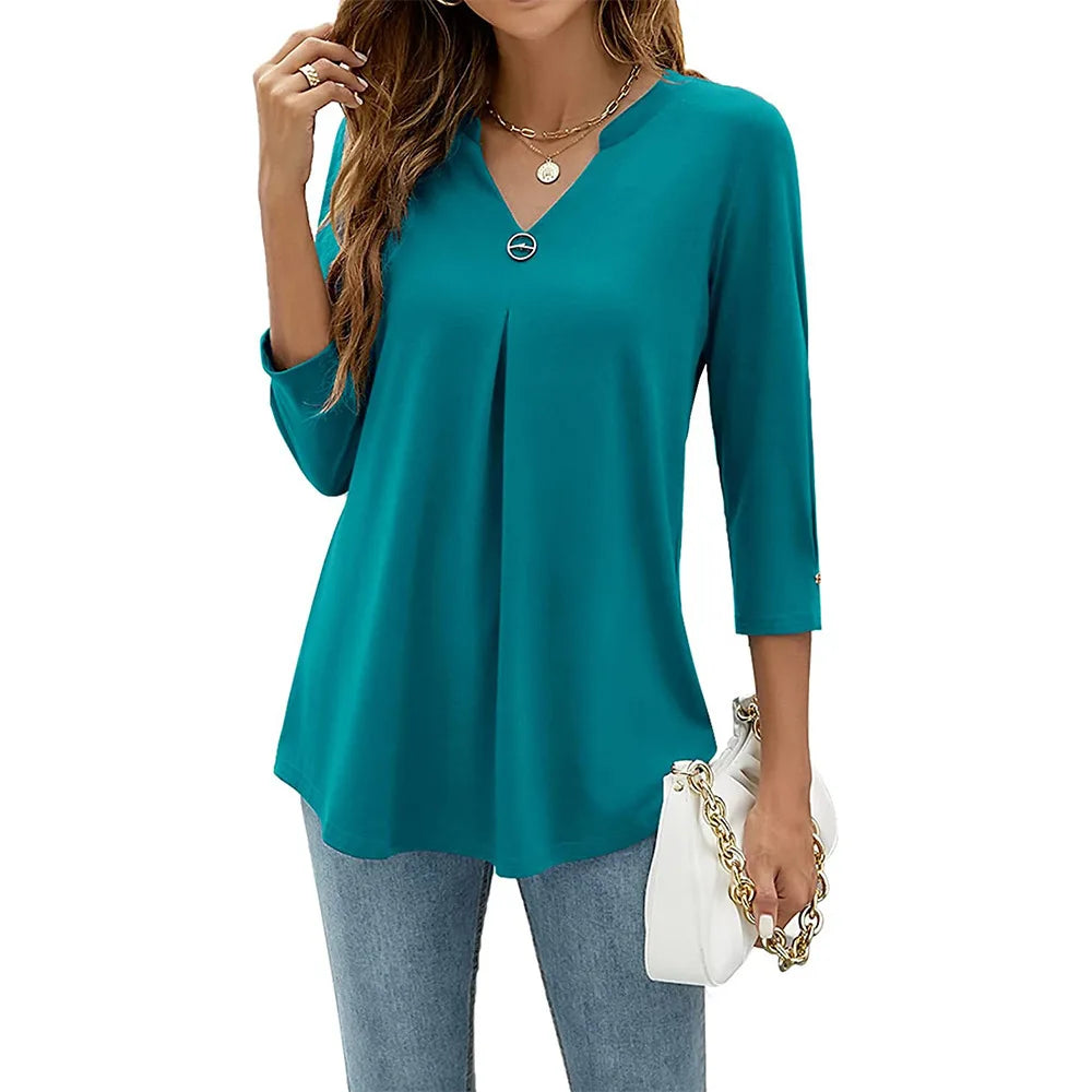 Livia - V-Neck Pleated Hem Tunic