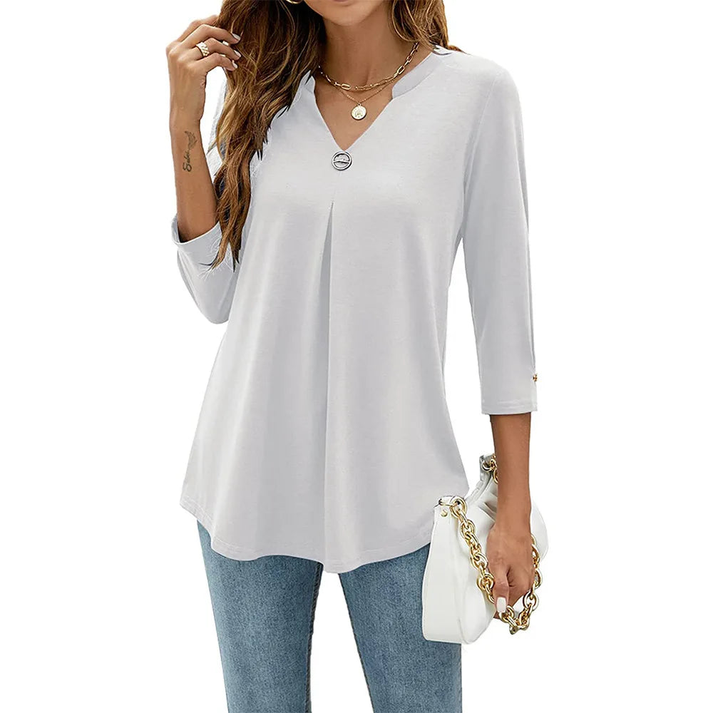 Livia - V-Neck Pleated Hem Tunic