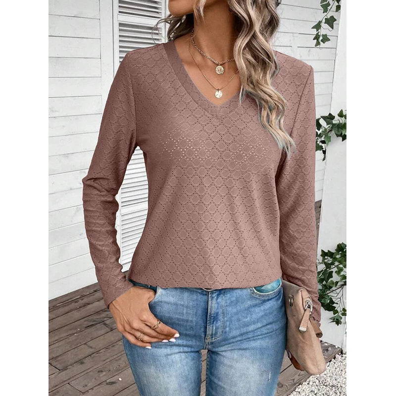 Liora - V-Neck Hollow Tunic Top