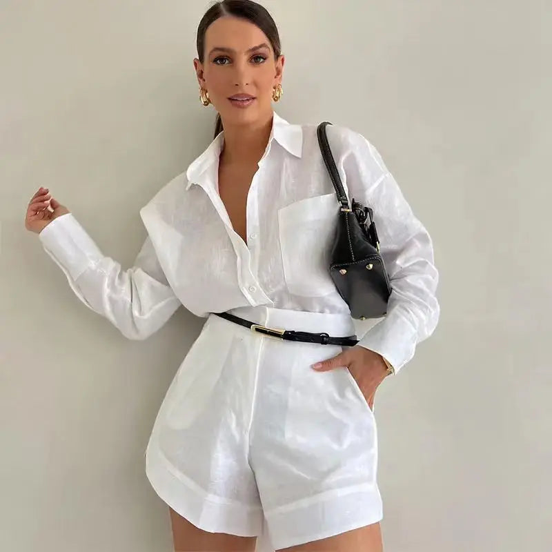 Elena – Elegant Button-Up Shirt & Shorts Set