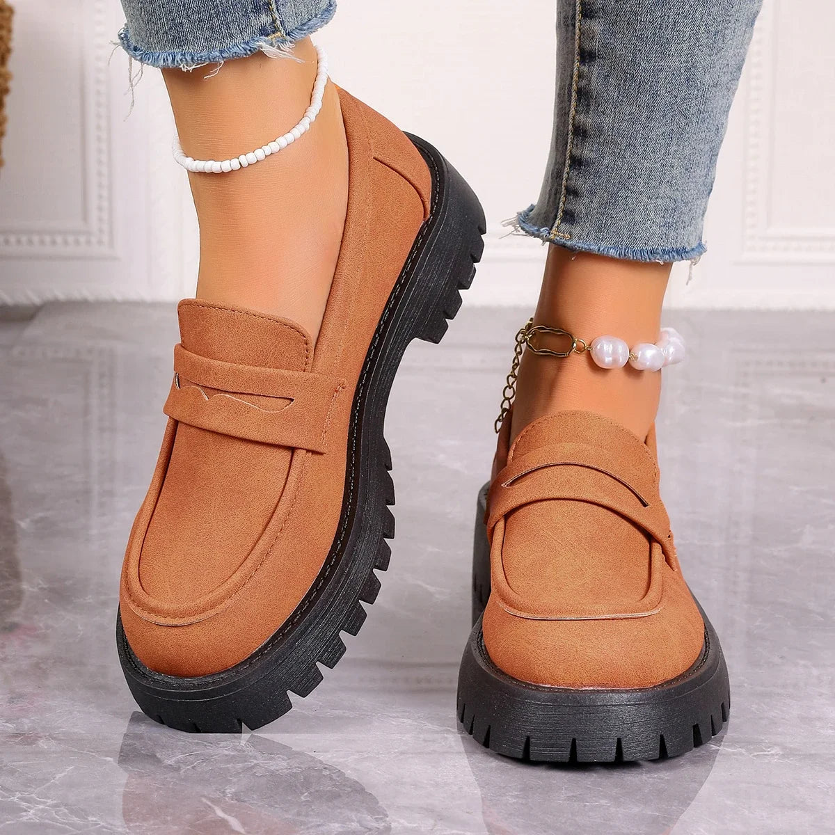 Mira - Platform Chunky Heel Loafers