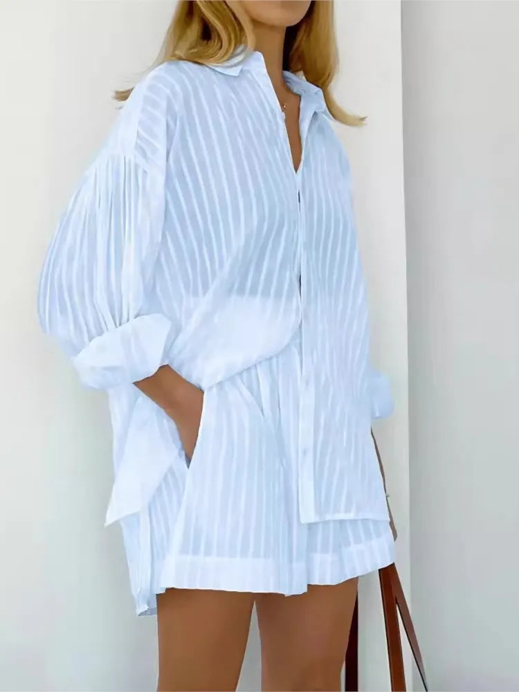 Cleo – Effortless Stripe Shirt & Shorts Set