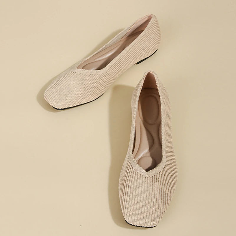 Lena – Square-Toe V-Cut Knit Flats